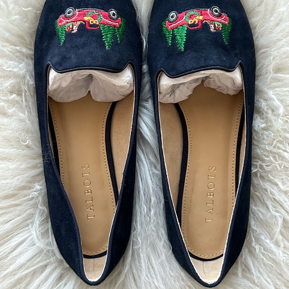 Talbots Indigo Blue Suede Ryan Novelty Christmas Holiday Loafer Flats Sz 8W Wide - Picture 4 of 9